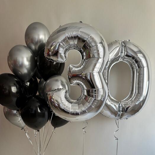 Стильная композиция из воздушных Шаров цифры (от 10 до 99) и фонтана