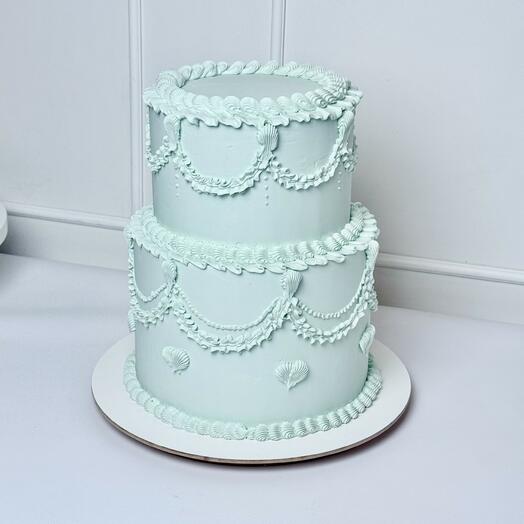 Торт свадебный "Голубой ламбет в два яруса"