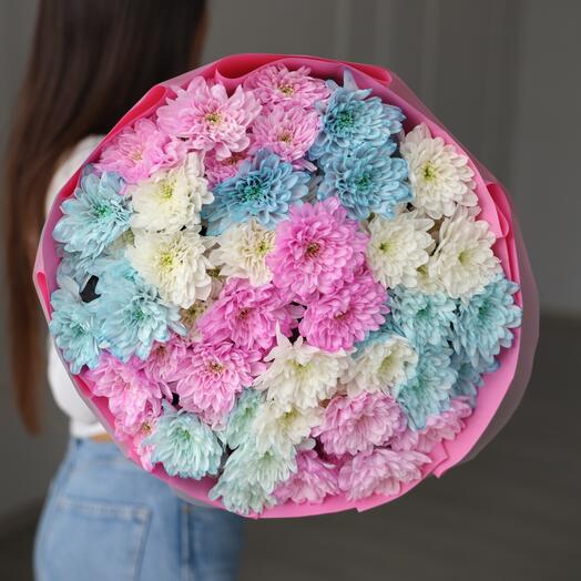 Большой букет хризантем микс