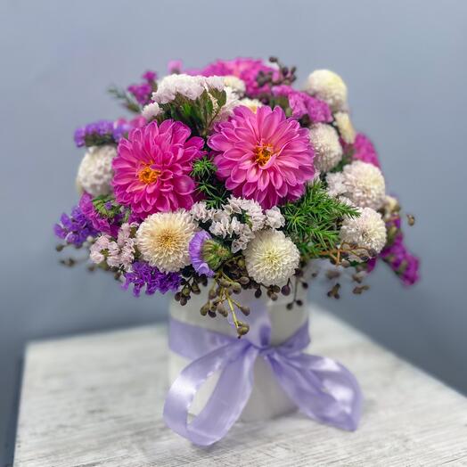 Box of pink dahlias