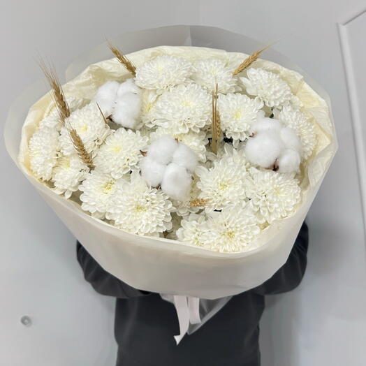 Пушистик🌸букет с хризантемой,хлопком