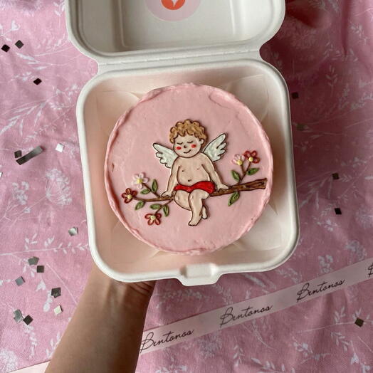 Бенто торт на День Святого Валентина Купидон с цветочками, коллекция «14 февраля»