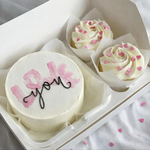 Набор бенто торт + 2 капкейка «love you»