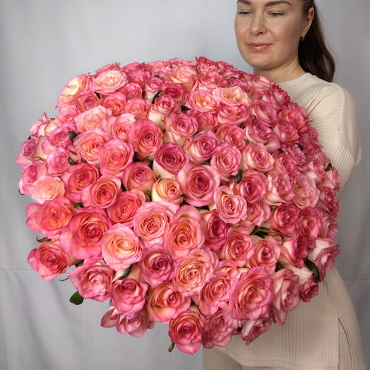 💕Букет "PERVOЦВЕТ" с доставкой 24/7 из 101 розовой розы Джумилия💕
