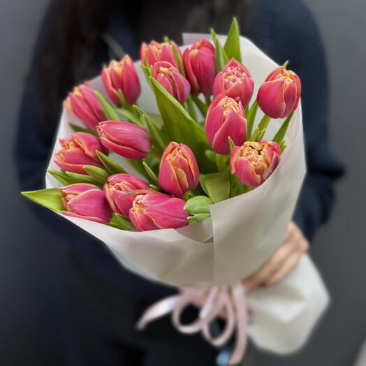 Пионовидные тюльпаны Коламбус 💗 букет 15 штук