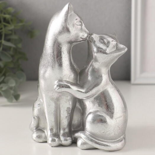 Фигурка «Кот с кошкой. Поцелуй», серебро, 12×7.5×16 см