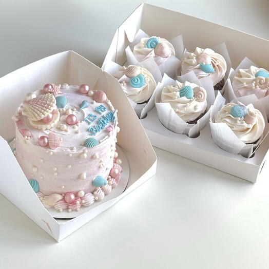 Набор в морском стиле 🐚 бенто+6 капкейков 🧁