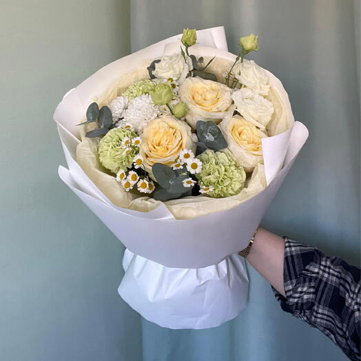 Букет из роз канделайт/диантуса/ромашки/эустомы💕