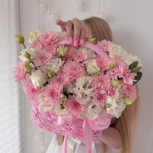 Корзина с эустомой и хризантемой🌸Размер S