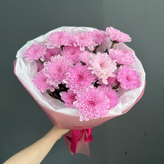 Розовое облако💕 Букет из трех кустовых хризантем