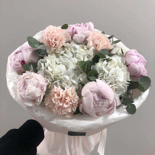 🔝🤍Пион Гортензия Диантус в букете Bloom Room