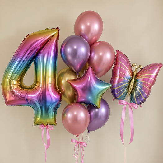 🌈Набор шаров «Нам 4 года», 11 штук надутых гелием