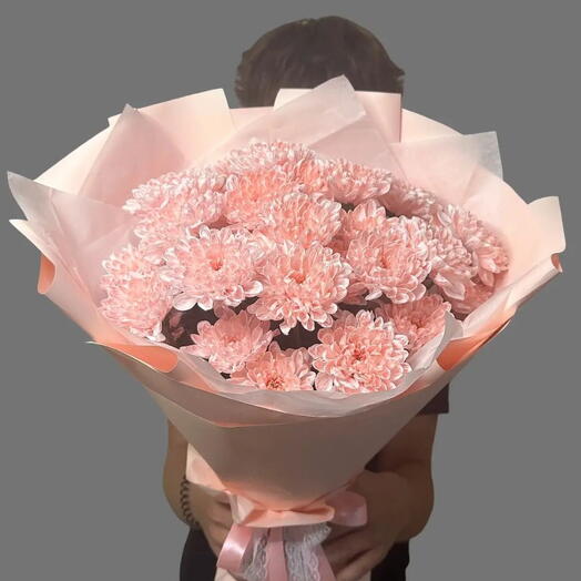 💖 Букет из 5 персиковых хризантем