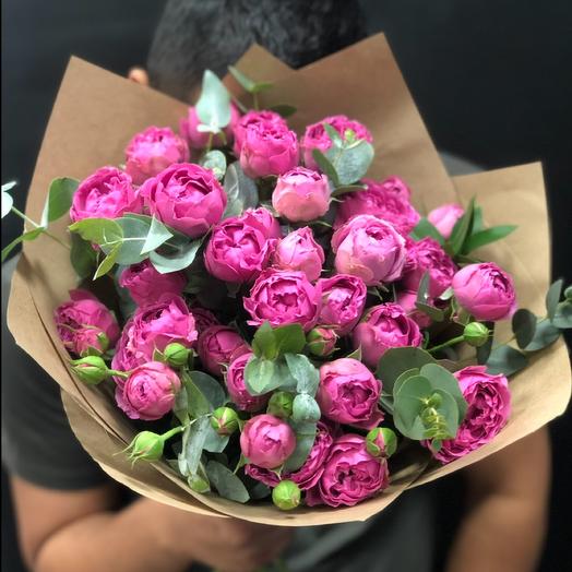 Peony Roses with eucalyptus