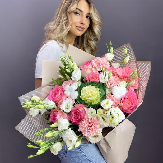 Pink bouquet in designer packaging