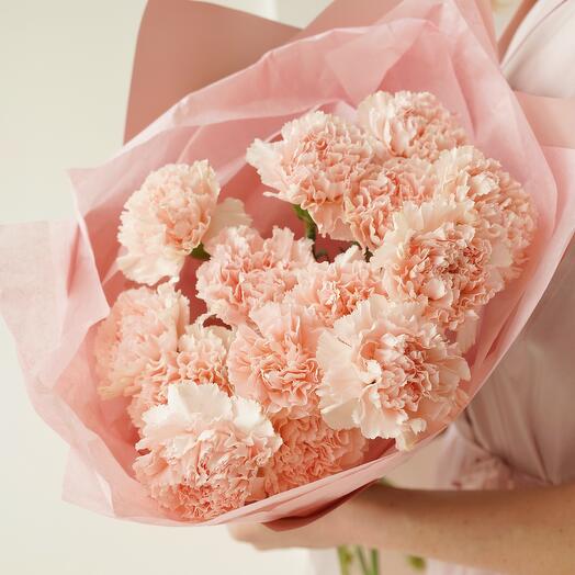 Bouquet of pink carnations. 15 pcs. persistent flowers. Birthday bouquet, compliment