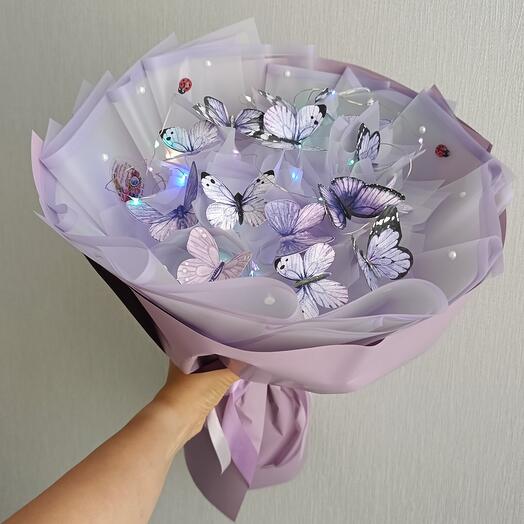 Ramo de flores de mariposa con luces de 15 piezas de mariposa