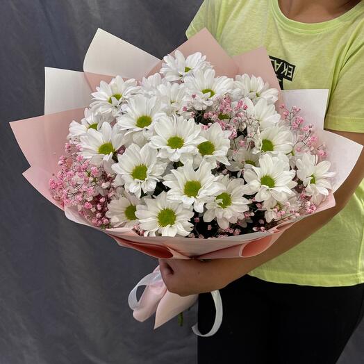 Bouquet of daisies with gypsophila
