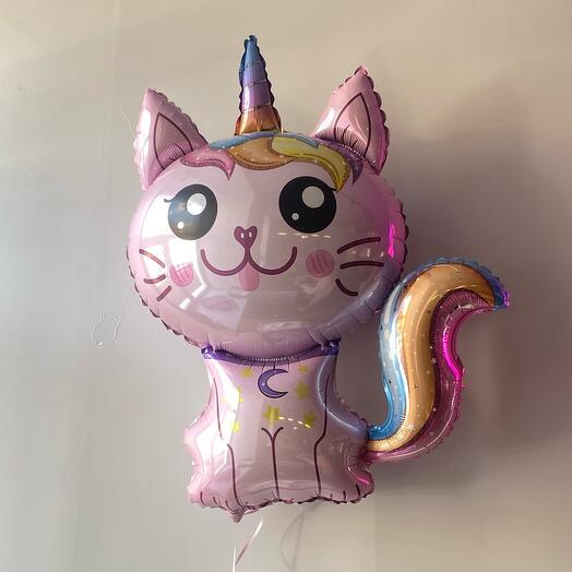 Шар с гелием «Кот-единорог», розовый