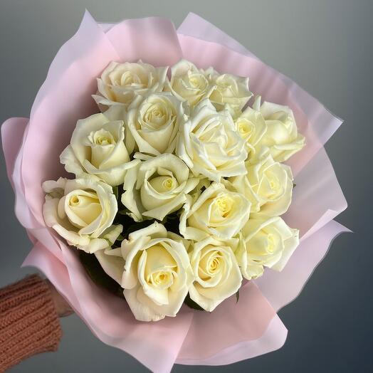 Bouquet of 15 white roses, 40 cm