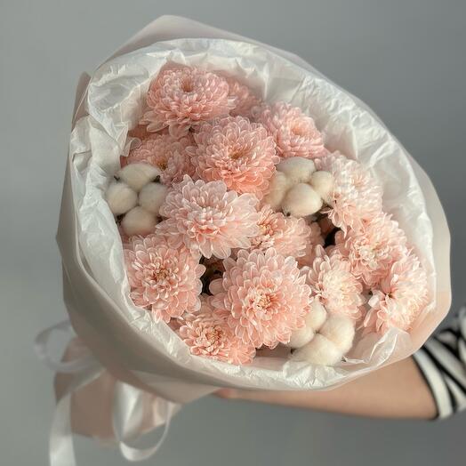 Букет с хризантемой и хлопком 🧡