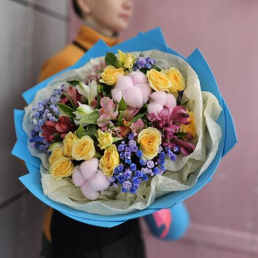 Ramo de Limonada con rosas y algodón