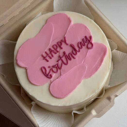 Бенто торт в подарок на день рождения с розовыми мазками и надписью Happy birthday 🎈