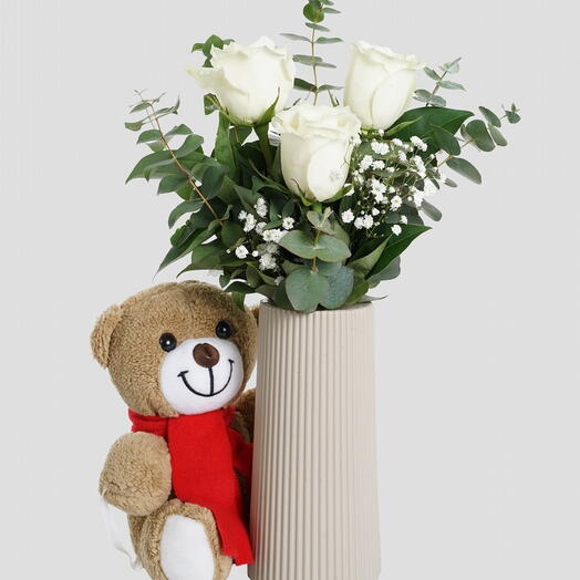 BEYAZ  GÜL VE TEDDY