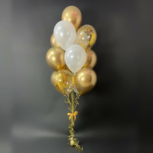 Воздушные шары золото хром с конфетти