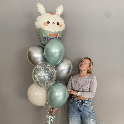 Шары на день рождения для девочки, для мамы или для девушки с шаром зайчик
