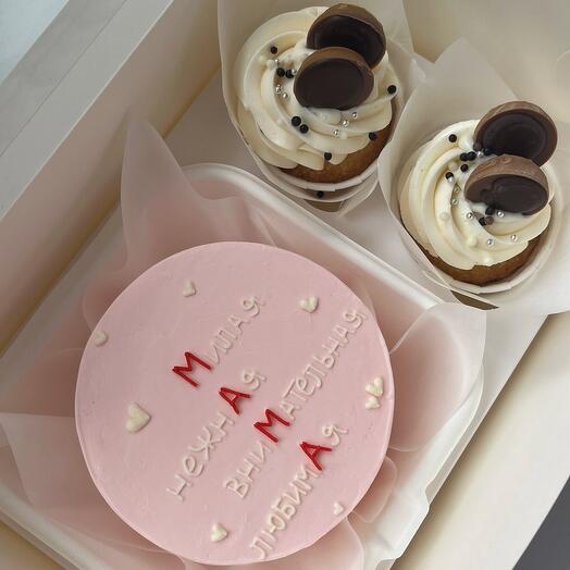 Набор бенто+капкейки "мама" сладости для мамы, торт маме, мамочке, любимой маме