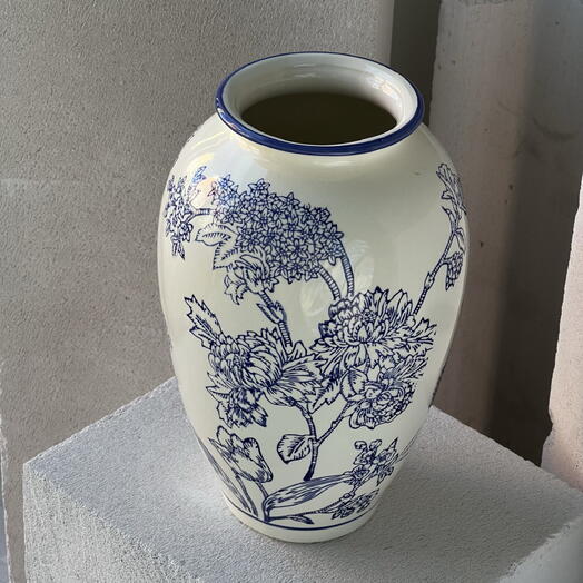 Ваза винтажная "Chinoiserie blue flower" 15*24 бело-голубая керамика