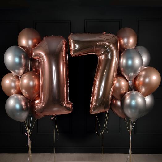 Composition of balls with numbers rose gold