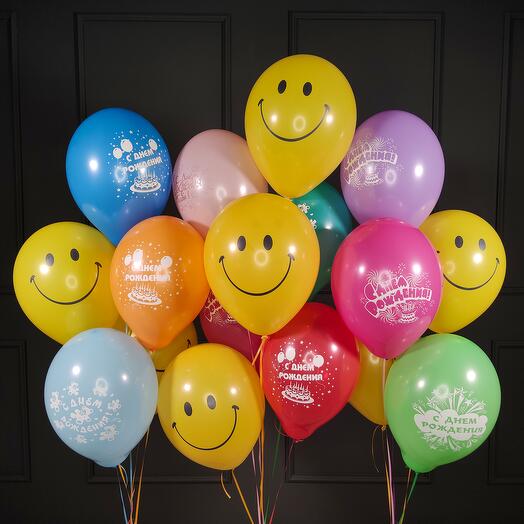 Composición de globos De feliz Cumpleaños con Emoticonos