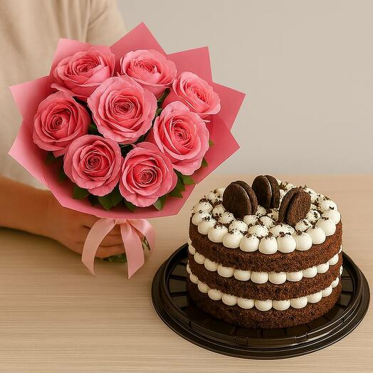 Букет пионовидных Роз и Торт Вупипай