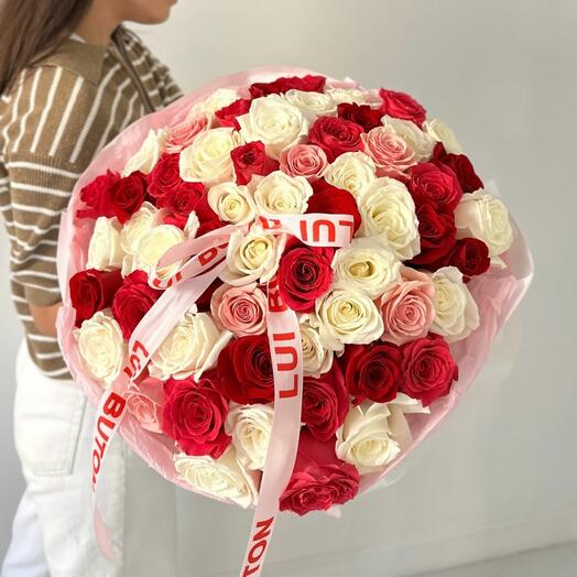 Букет "51 ярких роз микс"