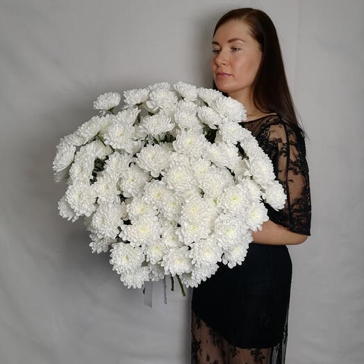 🕊️Большой букет "PERVOЦВЕТ" из 15 свежих кустовых хризантем под ленту