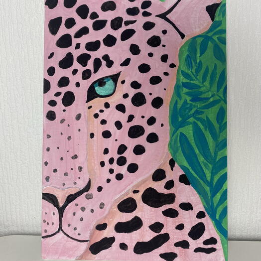Картина ручной работы «Леопард». Акрил, холст, картон