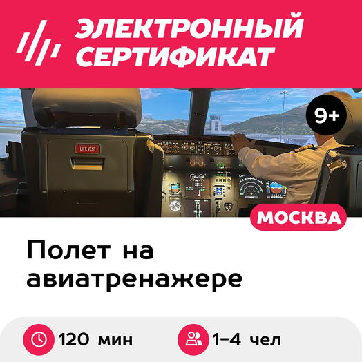 Подарочный сертификат Полет на авиатренажере самолета Airbus A320, 120 минут для 1-4 чел., будни