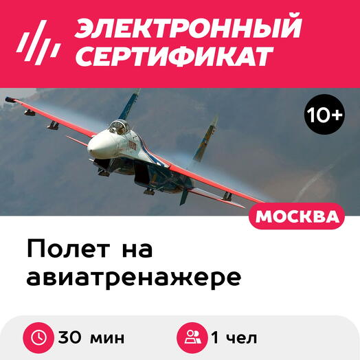 Подарочный сертификат Полет на авиатренажере истребителя Су-27, программа Я летчик, 1 чел, 30 мин