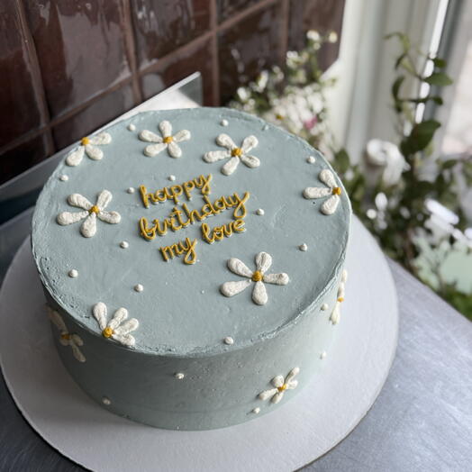 Торт 1 кг happy birthday с ромашками на день рождения в подарок маме подруге сестре девушке