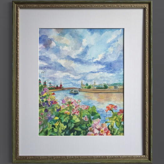 Картина акварелью, «Москва. Лето», 32,5 х 37,5 см