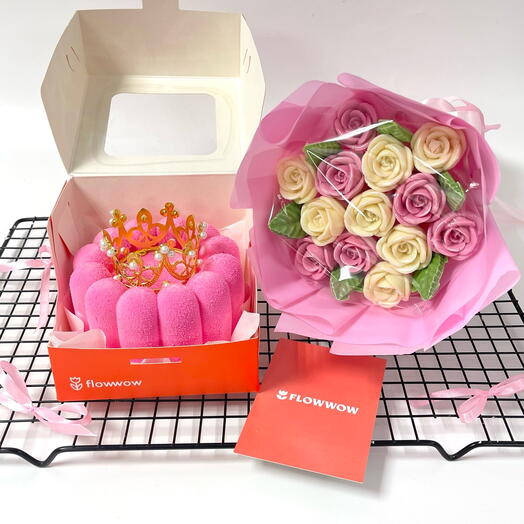 Бенто торт на день рождения с шоколадным букетом и короной