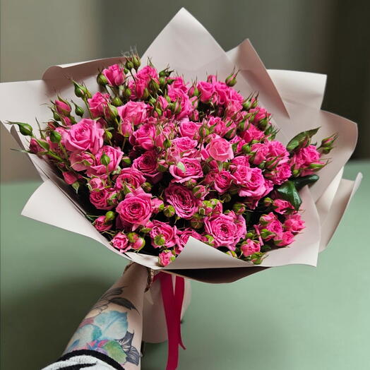 💞Большой букет высоких ароматных кустовых роз, 70 см, 9 штук