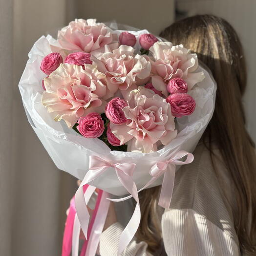 Букет с бантиками из французских и кустовых роз 🌸🎀