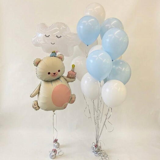Набор шаров Облачко с медведем и фонтан