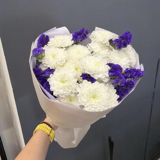 Букет с хризантемой и статицей💜