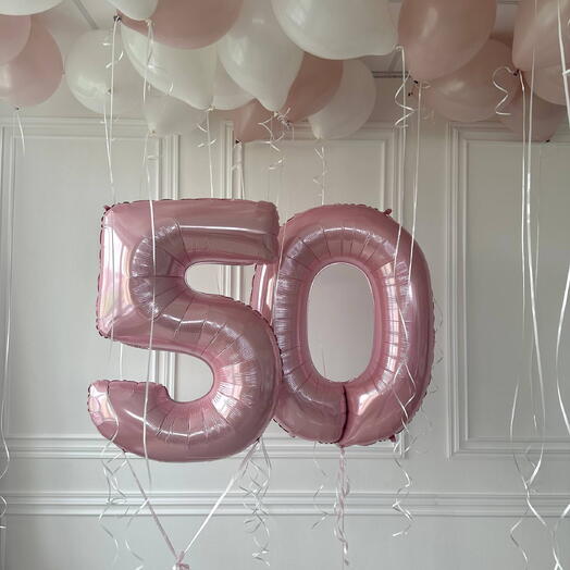 Шары с гелием на юбилей «50» розовое золото 5256