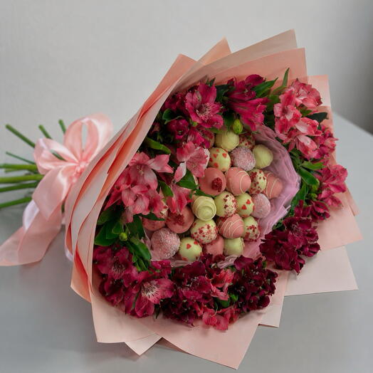 Romantic Alstroemeria   Chocolate Strawberry Bouquet