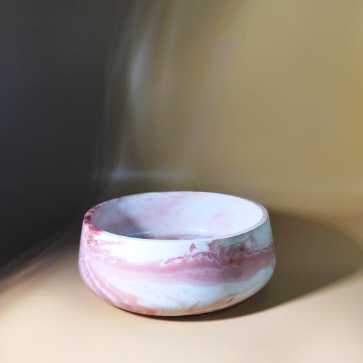 Конфетница в мраморной технике / светлый рисунок, 18х15х6см, мраморная техника